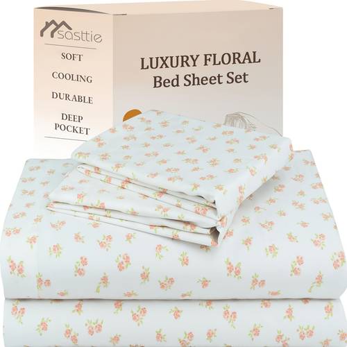 4pcs floral queen size bed sheet set cooling extra deep pocket queen bed sheet set kids sheets and pillowcase set queen size bedding sets