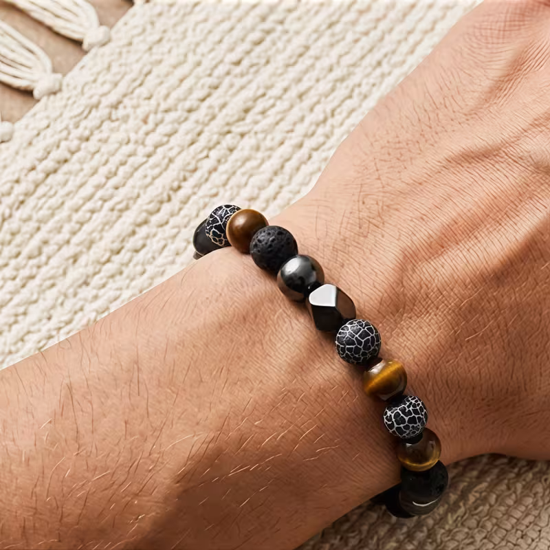 1pc wealth bangle bangle bracelet made of weathered stone and handmade bringing and hematite mens jewelry suitable for daily wear jewelry christmas gift for Product details 3