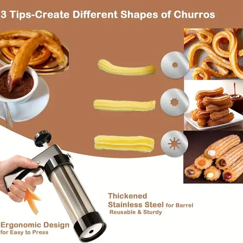 maker machine 3 in 1 cookie press gun set thickened stainless steel churrera kit with piping bag 16 discs and 8 icing piping tips