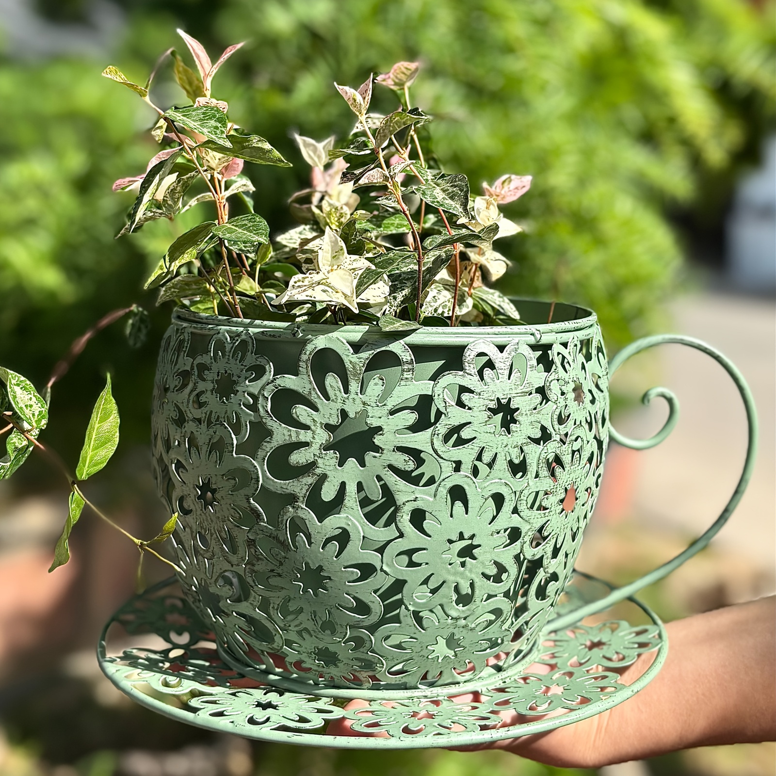 vintage metal flower pot in a coffee cup style hollow flower - Temu United  Arab Emirates