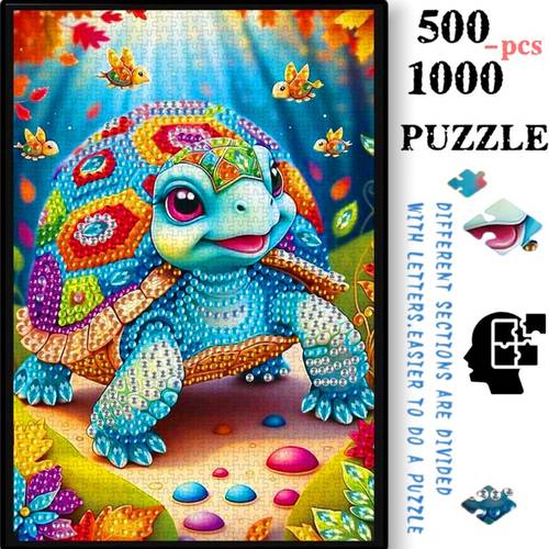500 1000pcs puzzle christmas puzzle paper puzzle large puzzle colorful diamond turtle cartoon animals sunlight and fallen leaves made of white cardboard suitable for home decoration interaction puzzles festivals