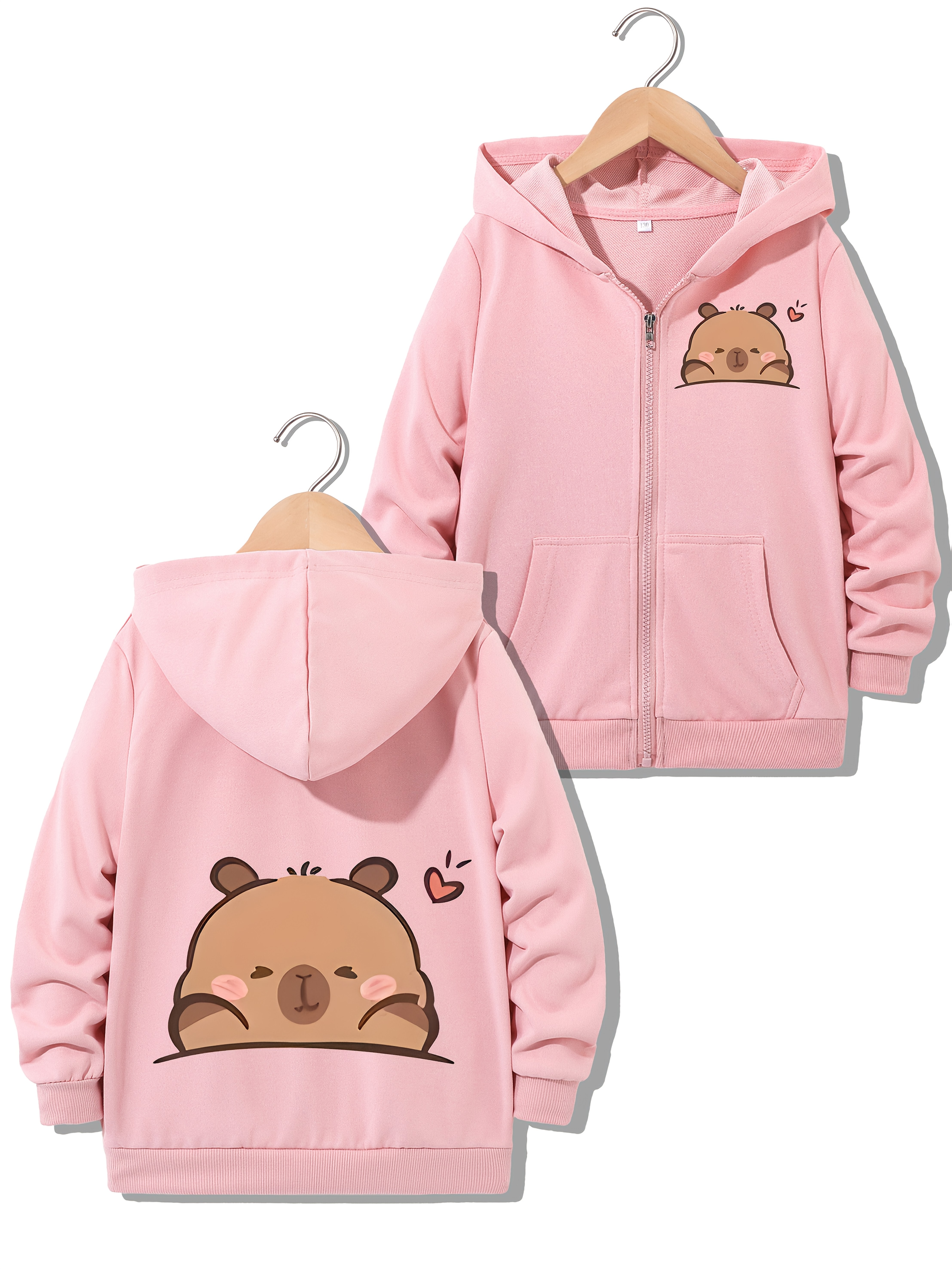 Chaqueta con Capucha para con Estampado de Abrigo Pastel con  Cremallera y Bolsillos Delanteros, Ropa de Abrigo