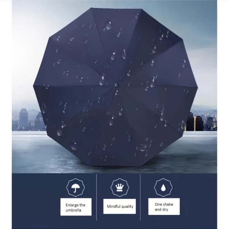 advanced folding umbrella large size windproof rainproof uv resistant 12 rib durable 190t canopy plastic handle   in blue  