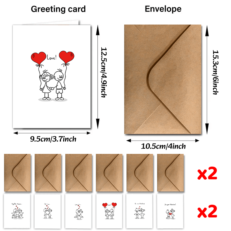 TEMU Set de 24 tarjetas de felicitación de personajes de dibujos animados románticos de calidad para , perfectas para de San Valentín, sobres y