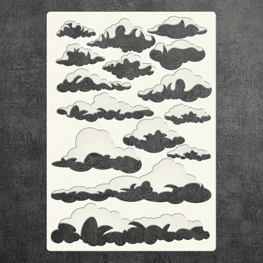 2pcs Combinable Cloud Stencils, A4 Size Reusable Plastic Painting Stencils, White Cloud Patterns For Walls, Fabrics, Clothing, Furniture, Canvas And Cards - Ivory Pet Material