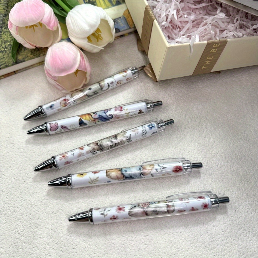 5pcs Creative Cute Elephant Themed Ballpoint Pens, Black Ink, Plastic Body, Smooth Writing, Suitable For Office And Gifts, Study Supplies