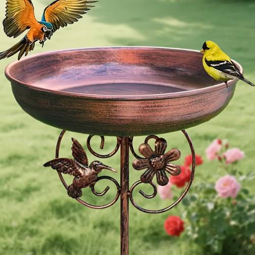 vintage bird tub and feeder combination outdoor rust proof 5 claw pile garden decoration watering bath station easy to perfect gift for halloween christmas and wedding backyard additions classic courtyard decoration