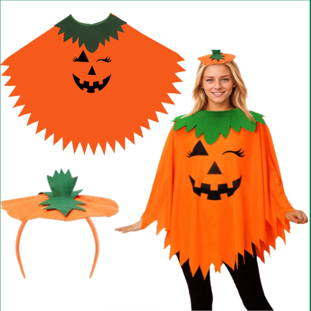 Kürbis-Kostüm Für Erwachsene – Halloween Outfit Mit Hut & Tasche | Unisex, Größe Ca. 86x86 Cm