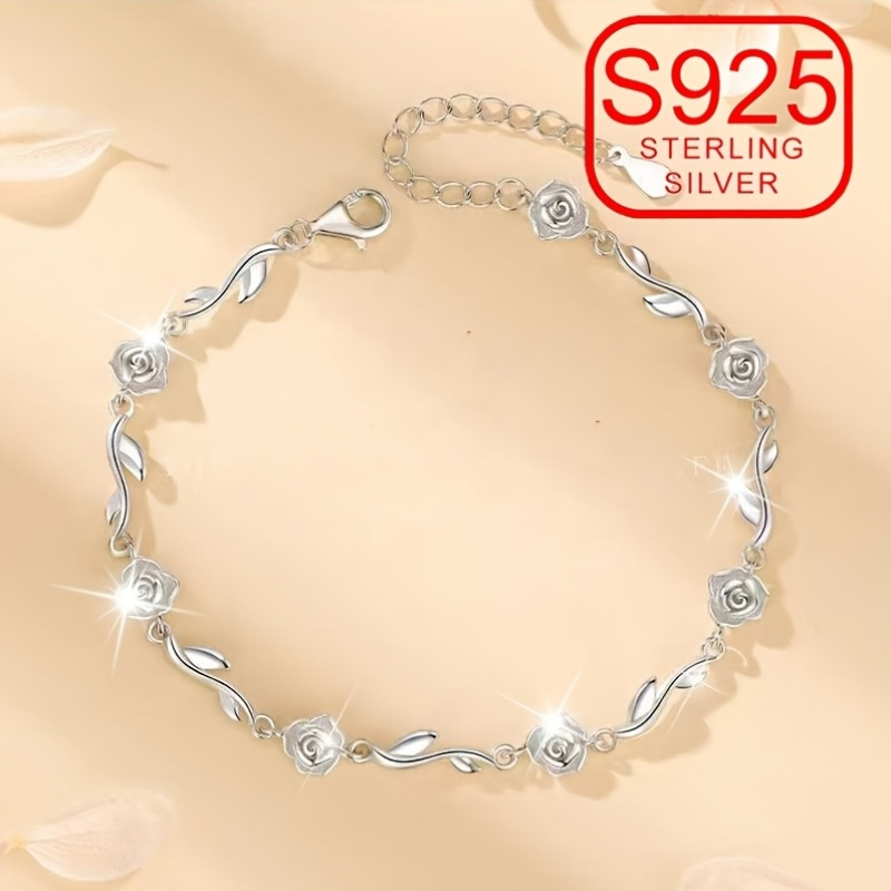 925 Silver Hypoallergenic Floral Rose Bracelet