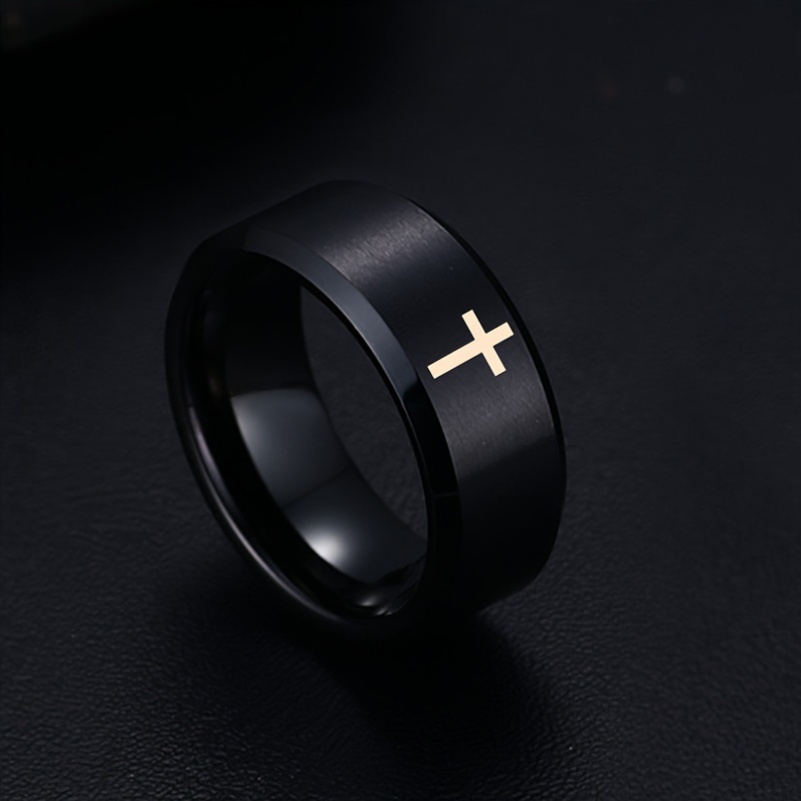 Custom Engraved Stainless Steel Cross Ring