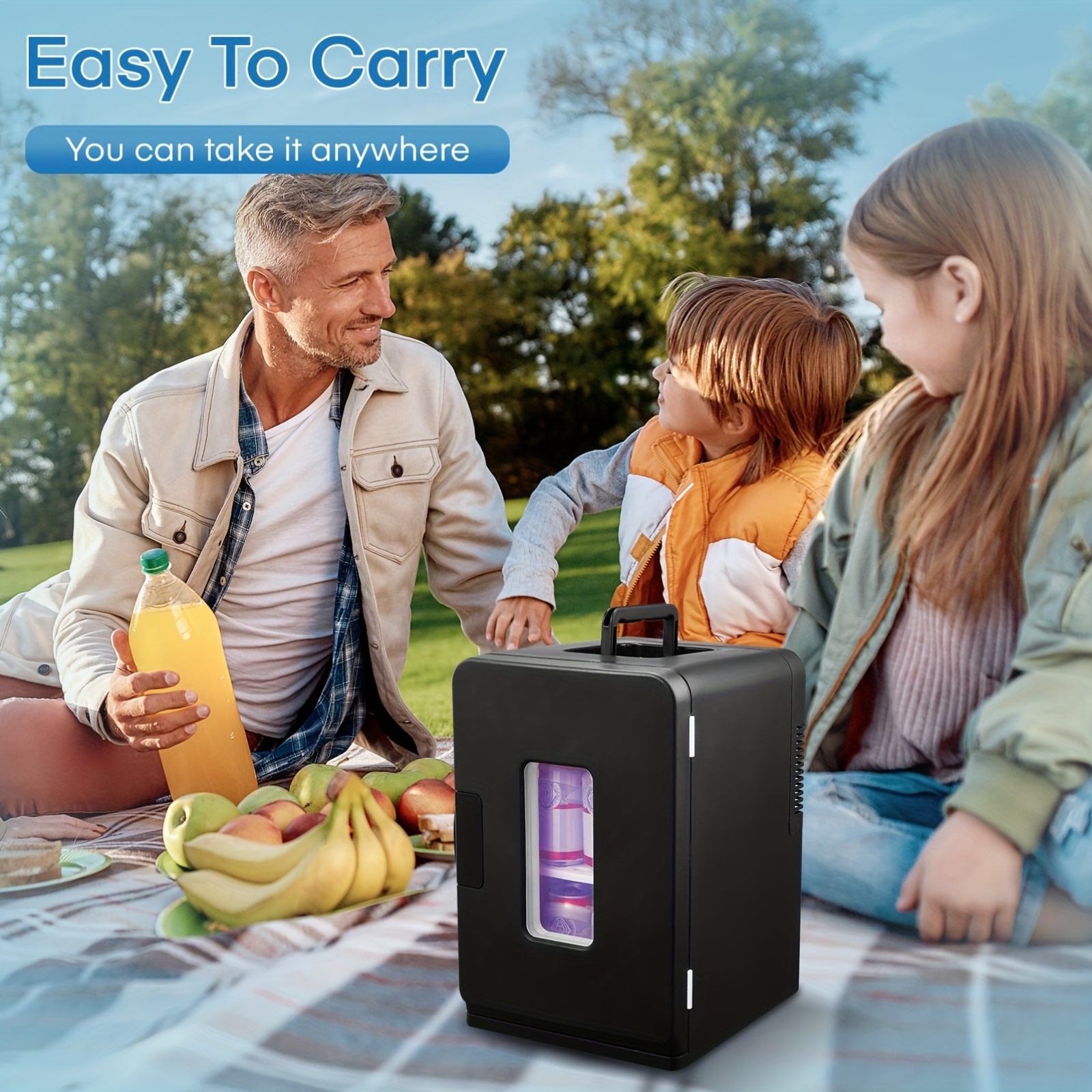 3.96gal Compact Mini Refrigerator - 110V/12V Portable Cooler & Warmer, Outdoor/Indoor Use, Clear Glass Doors, Black, Ideal for Beverages, Skincare, Camping & Kitchen Storage, Mini Refrigerador, Sleek Design, Durable Plastic