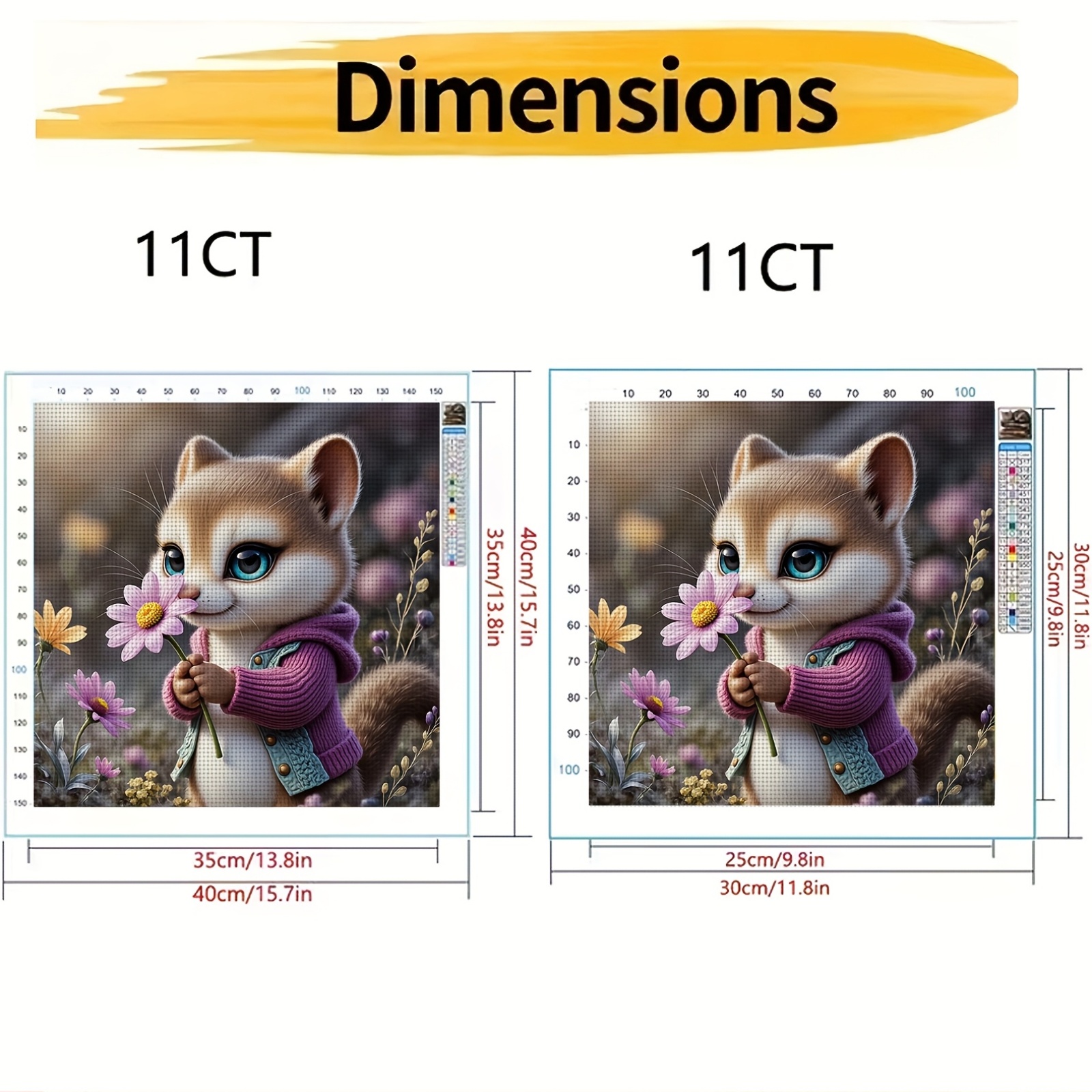 11CT/14CT Printed Cross-Stitch Kit, Cute Animals Holding Flowers