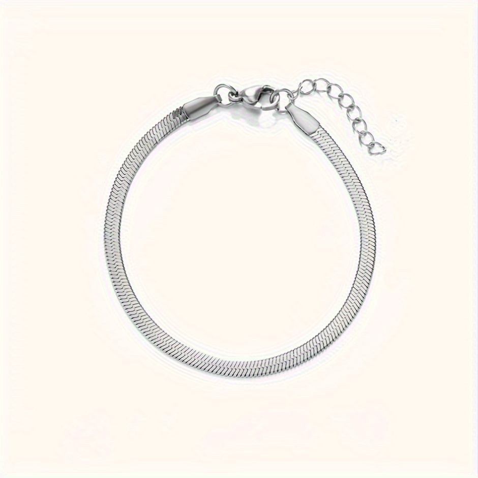 Stainless Steel Flat Snake Chain Bracelet, Everyday Accessory