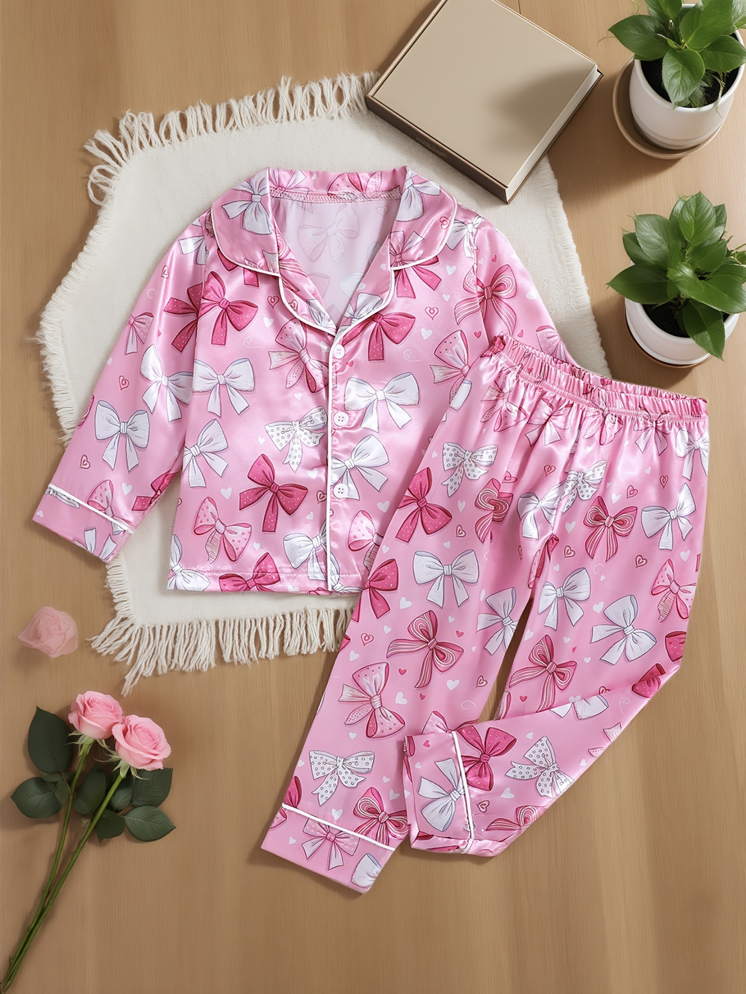 Kinder-Satin-Pyjama Set – Langarm-Hemd & Hose Produktbild-Vorschau 5