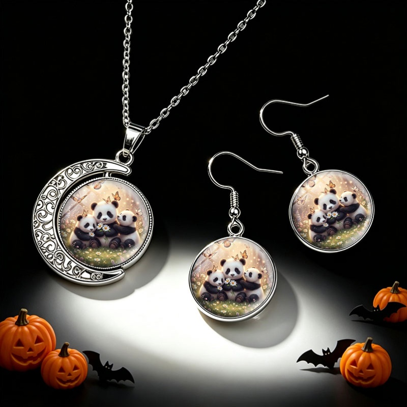 3pc Panda Daisy Butterfly Necklace & Earring Set, Unisex