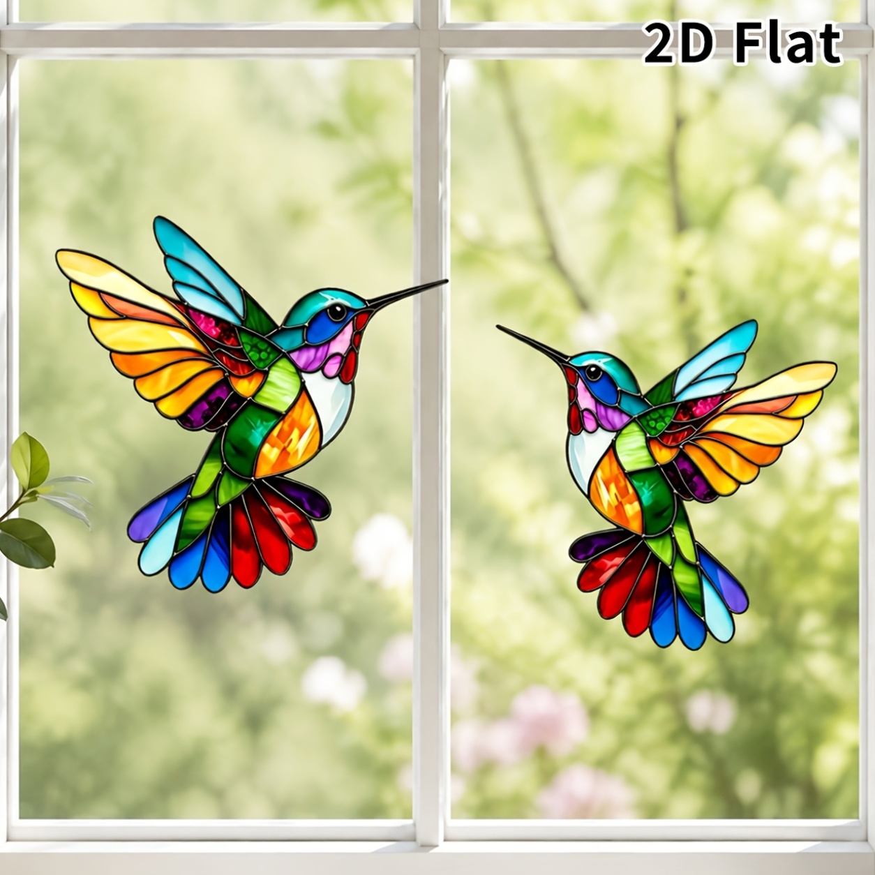 TEMU 2d Flat - 2d Flat - 2pcs Small Birds, 2d Flat Colorful , Electrostatic Adsorption, No Adhesive Required, Sunshine Catcher, Home And Garden Glass