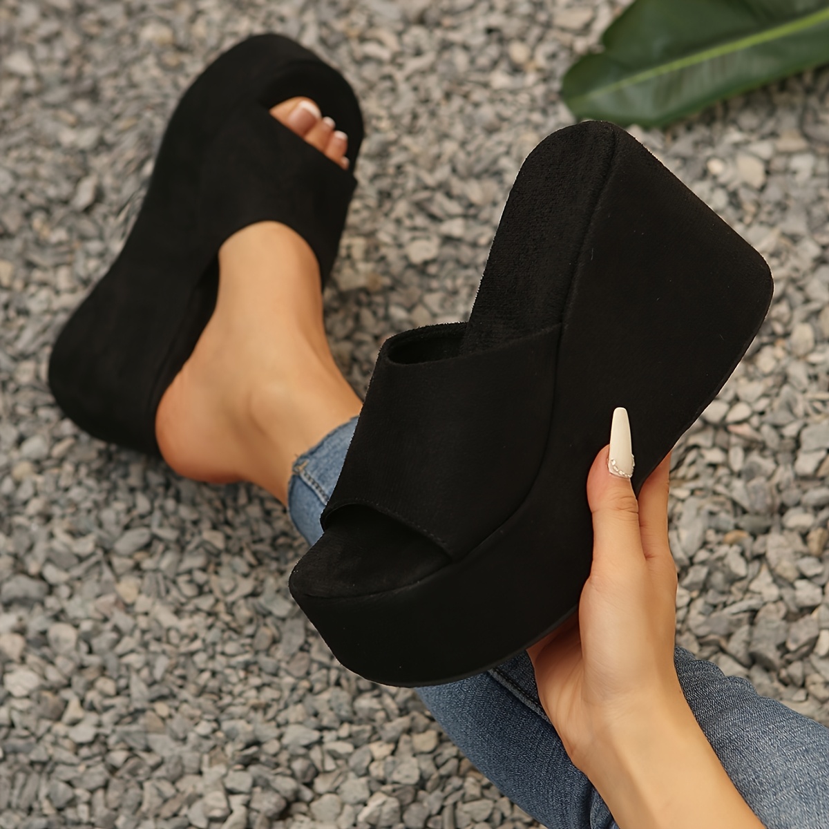 TEMU Sandali con platform e cuneo da donna, ciabatte con platform rialzate, scarpe da donna taglie forti in stile western