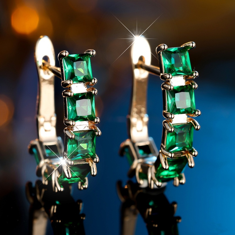 Green Zirconia U Earrings Golden Plated Wedding Accessory