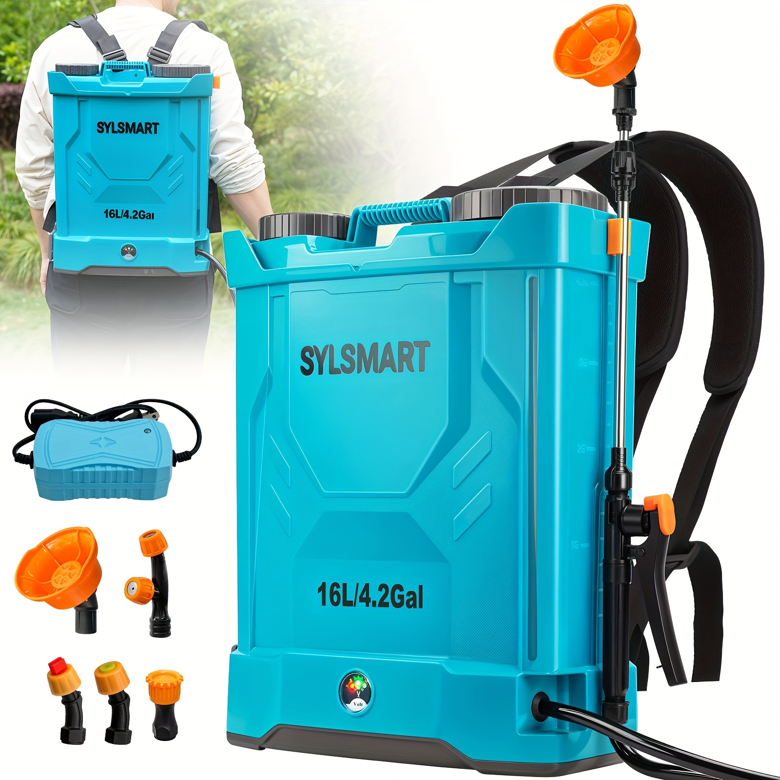 2 Gallon Electric Sprayer – Handheld Or Backpack, 7.4V Rechargeable, 4 Nozzles, Retractable Wand For Lawn, Garden, Pest Control (Blue)
