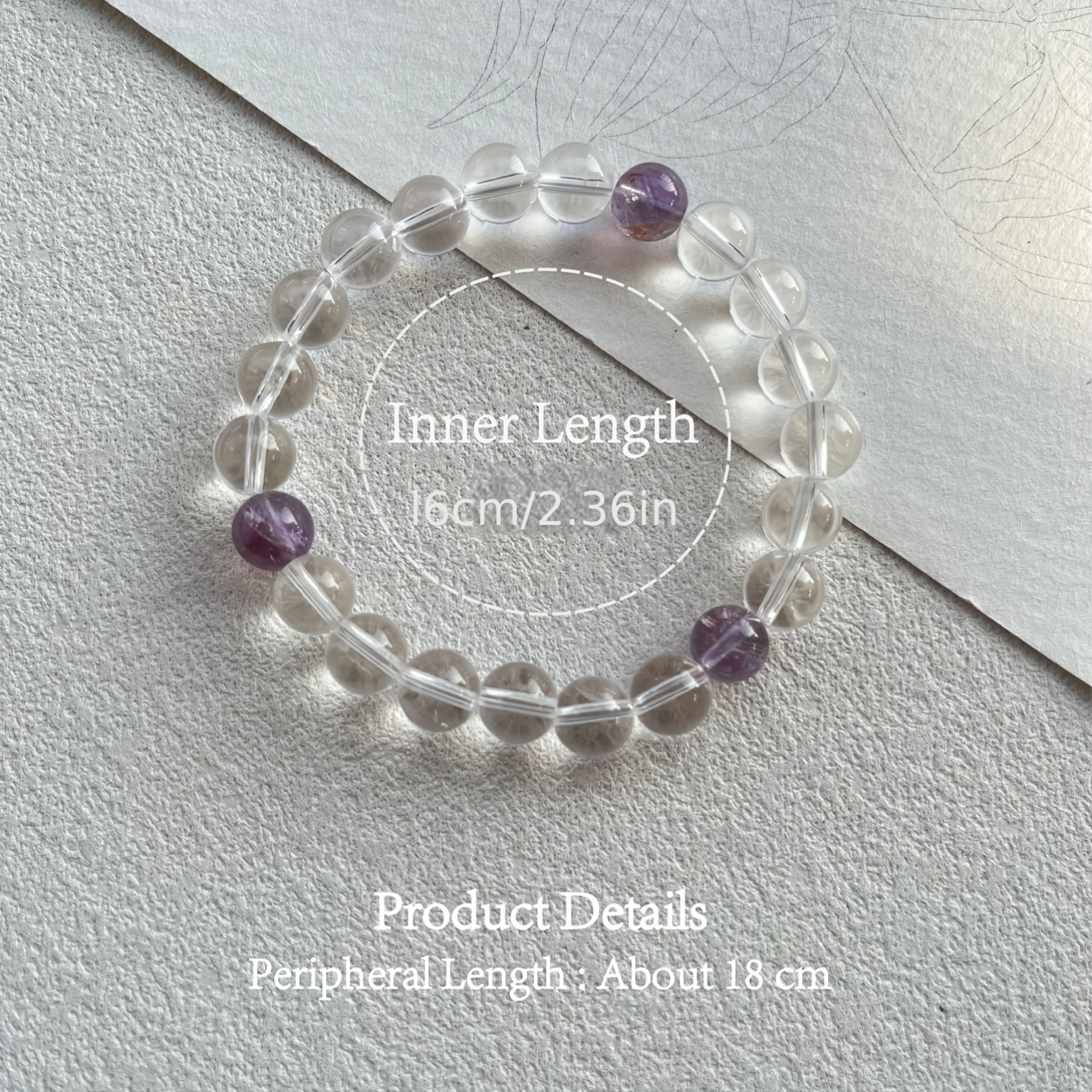 Natural White Quartz Bead Bracelet with Purple Amethyst