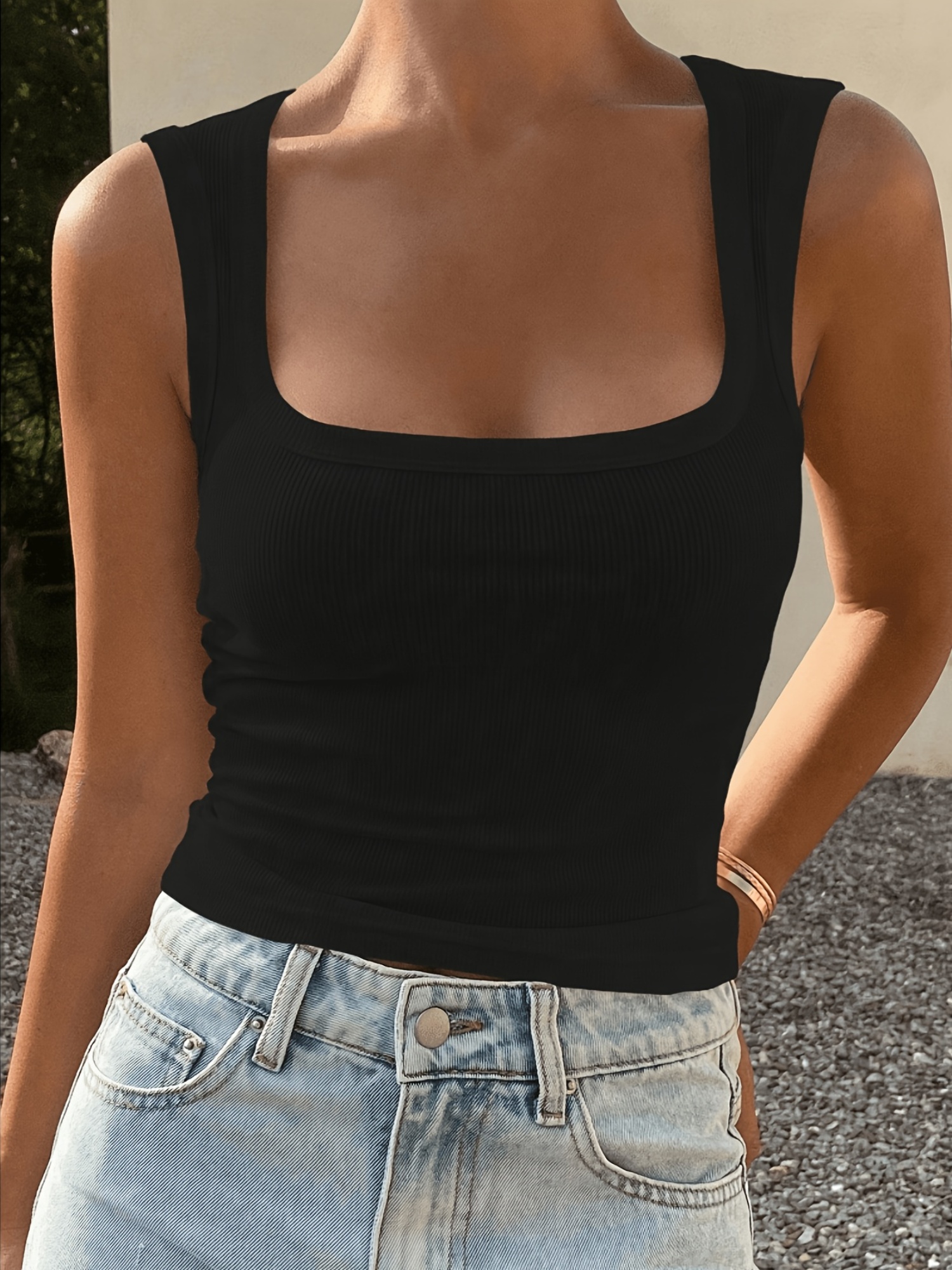 womens square neck tight sleeveless vest suitable for summer wear