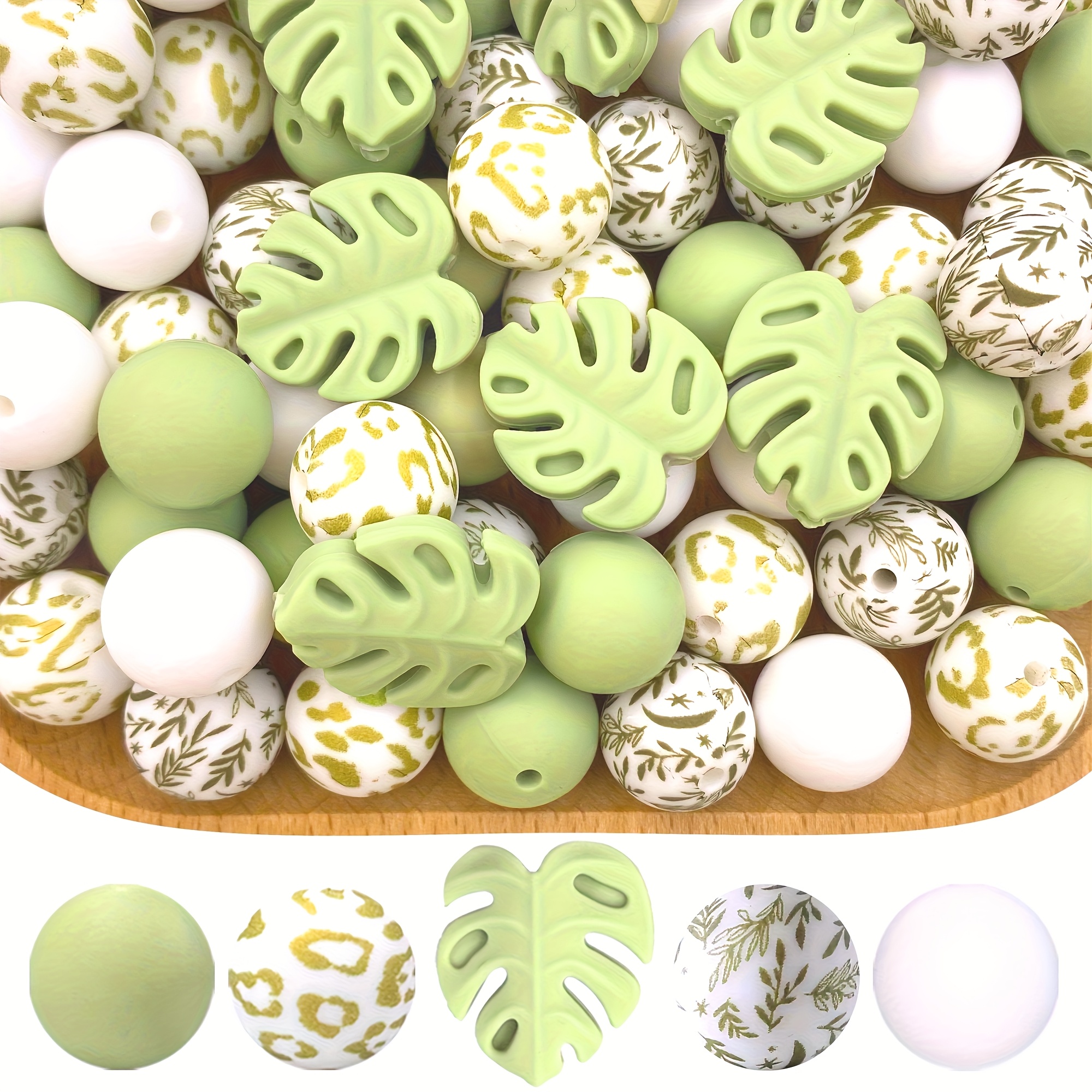 TEMU A Set Of 25 Silicone Beads Featuring Plant Green Leaf Designs, Perfect For Spring-themed Decorations. Decorative Beads Are Ideal For Jewelry