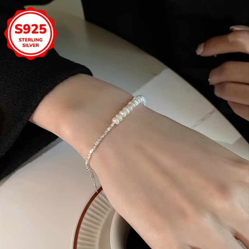 925 Silver Bracelet for Women with Pearls & Beaded Chain