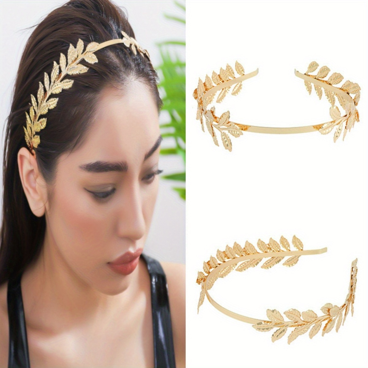 elegant metal leaf headband women minimalist Temu Oman