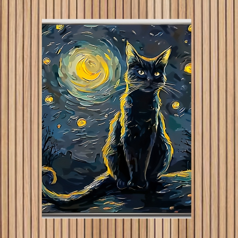 ヴィンセント・ファン・ゴッホの夜空の猫の現代アート油絵キャンバス壁