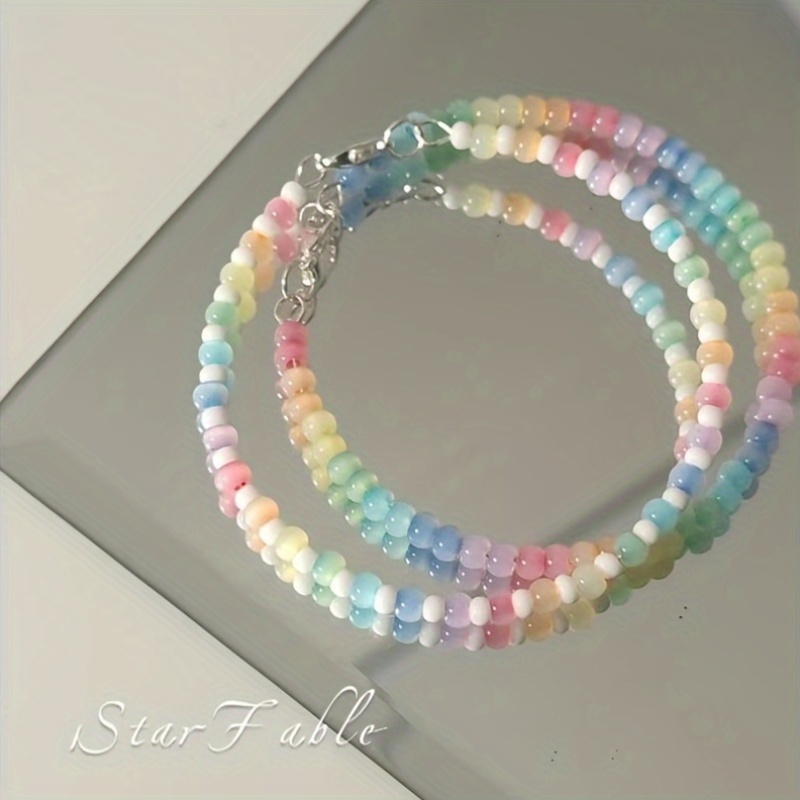 Rainbow Beaded Bracelet, Versatile Women's Accessory