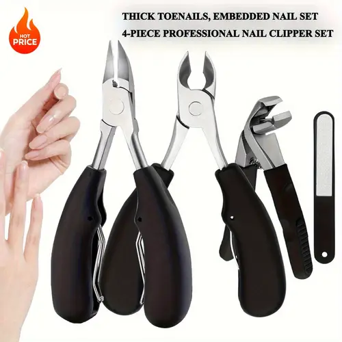 heavy duty nail clipper set for thick nails angled toe fingernail clippers with catcher stainless steel wide jaw opening ergonomic black handles nail file ideal for men women