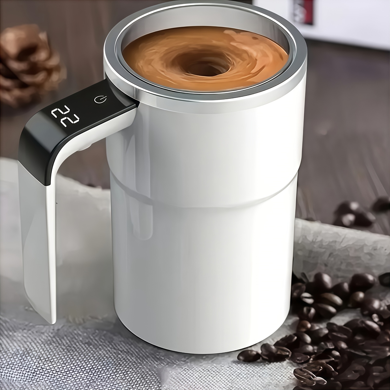 Vaso de agua inteligente con 1 LED | Taza de café eléctrica portátil de gran capacidad recargable por USB, vaso de viaje, adecuado para mezclar leche, chocolate, café moca, para uso doméstico y de oficina, cafetera eléctrica, batería de litio, velocidad del motor de 6200 RPM