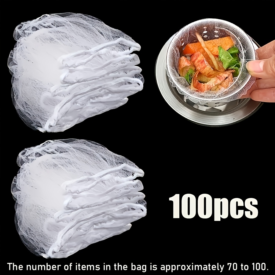 100 Pack Disposable Kitchen Sink Filter Bags - Anti-clogging Mesh Strainer With Drawstring Closure, White Fine Mesh Design Catches Food Scraps, To Clogged Drains!, Kitchen Sink Use Sink Strainer