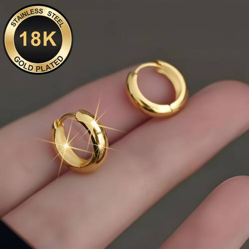 high quality stainless steel women hoop earrings 14mm 18k golden plated anti wear anti fade hypoallergenic 316l ear post elegant trendy fashionable designer style unisex jewelry earrings for daily festival vacation parties