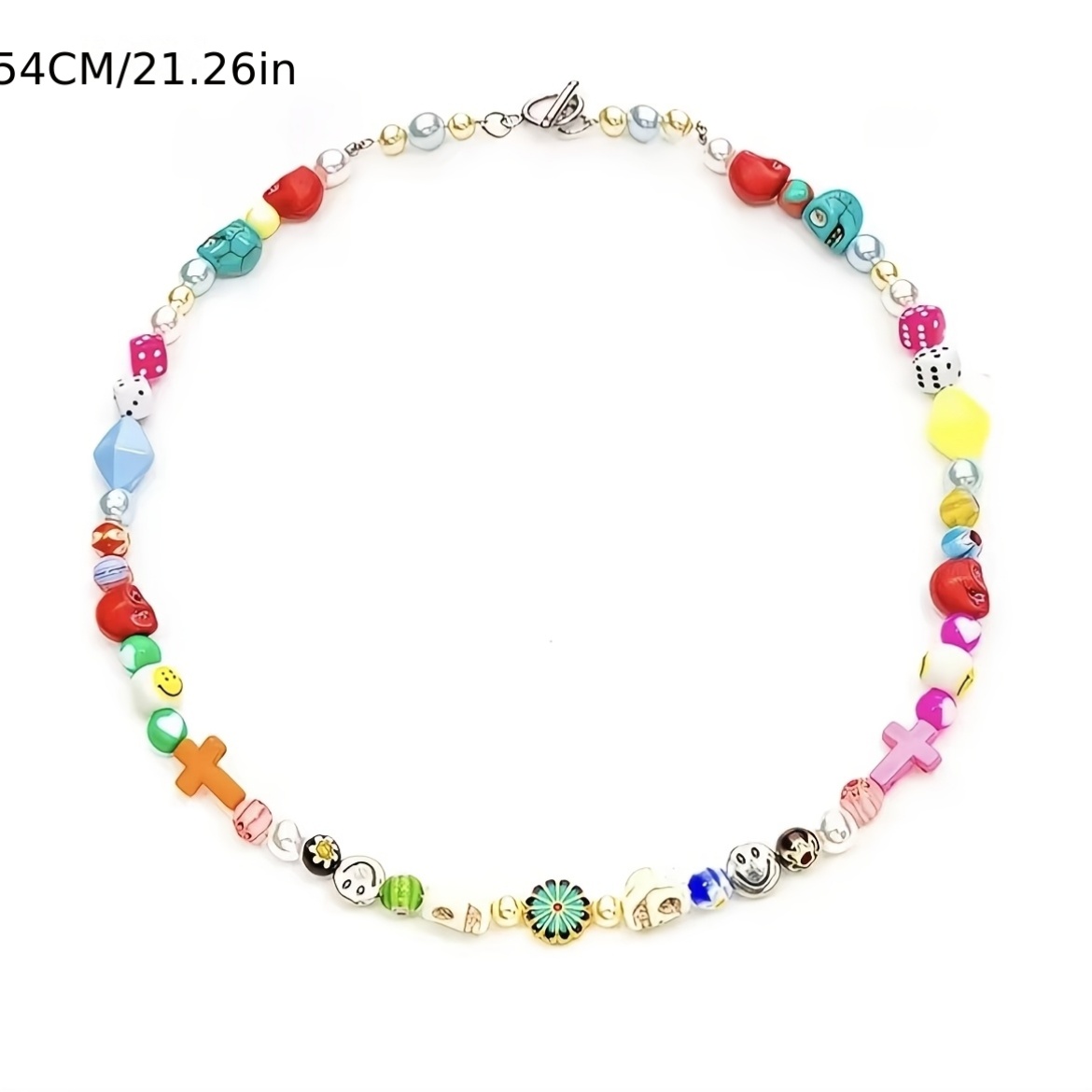 Small Daisy Skull Cross-Colored Patchwork Necklace