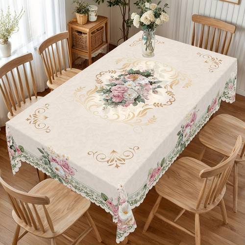 1pc french daisy print tablecloth elegant with roses daisies machine made rectangular possibly round suitable for valentines day weddings birthdays kitchen dining table cover fabric for indoor outdoor use