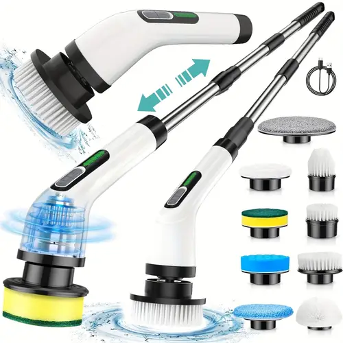 2025 electric spin scrubber dual adjustable cordless electric scrubber for cleaning adjustable detachable handle shower scrubber with 8 replaceable brush heads for floor bathroom tub tile