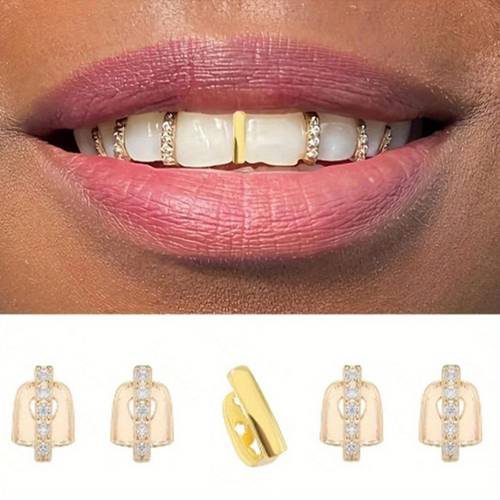 vertical copper mosaic synthetic zirconia tooth grille braces accessories unisex halloween costumes