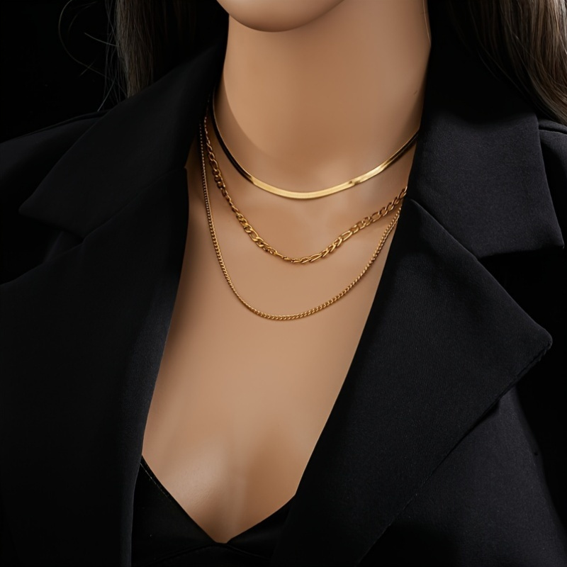 Layer Punk Y2K Golden Snake Bone Necklace Stainless Steel