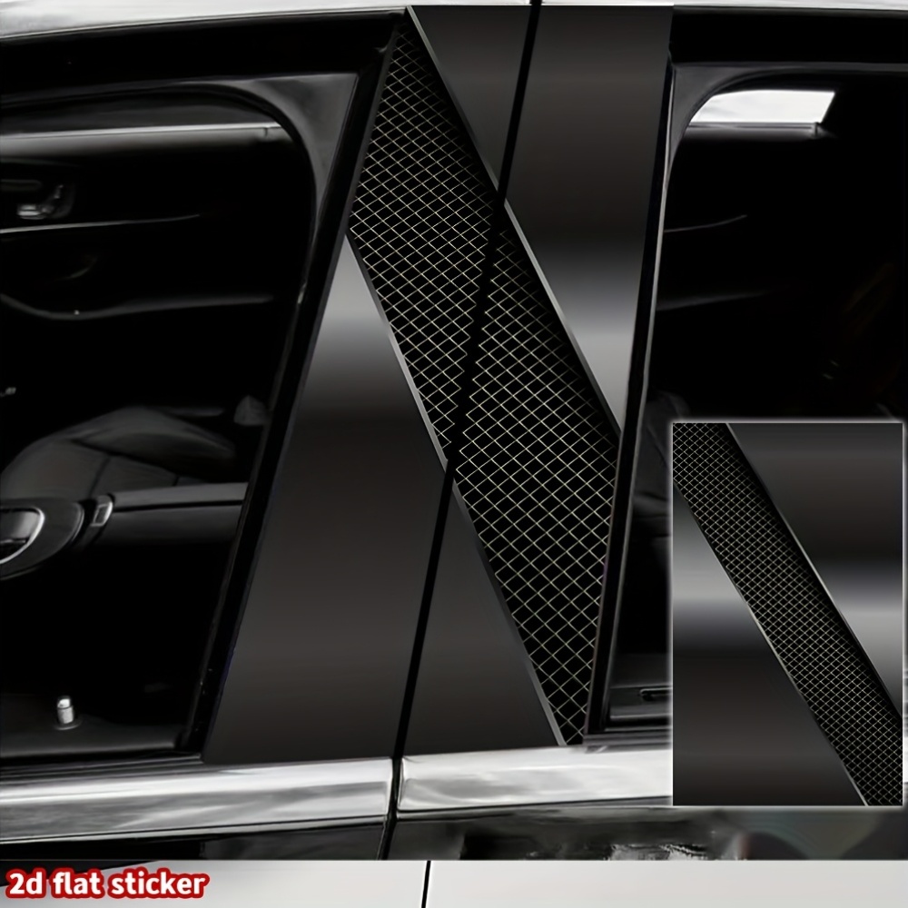 TEMU 2d Flat, 2pcs Of Car B-pillar Mesh Protective Stickers, Featuring A 2d Flat Design, With Standard Waterproof Rating, Will Not Damage The Car