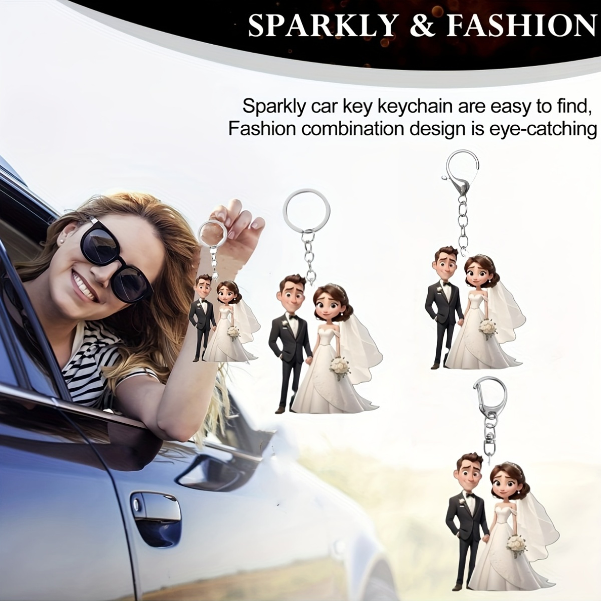 [2d  ] [2d  ] 3 piezas/1 pieza decoración acrílica para pareja de boda, diseño   2d de novia y novio, colgante  ,   para coche, mochila, decoración de llavero, regalo de navidad para   de san valentín