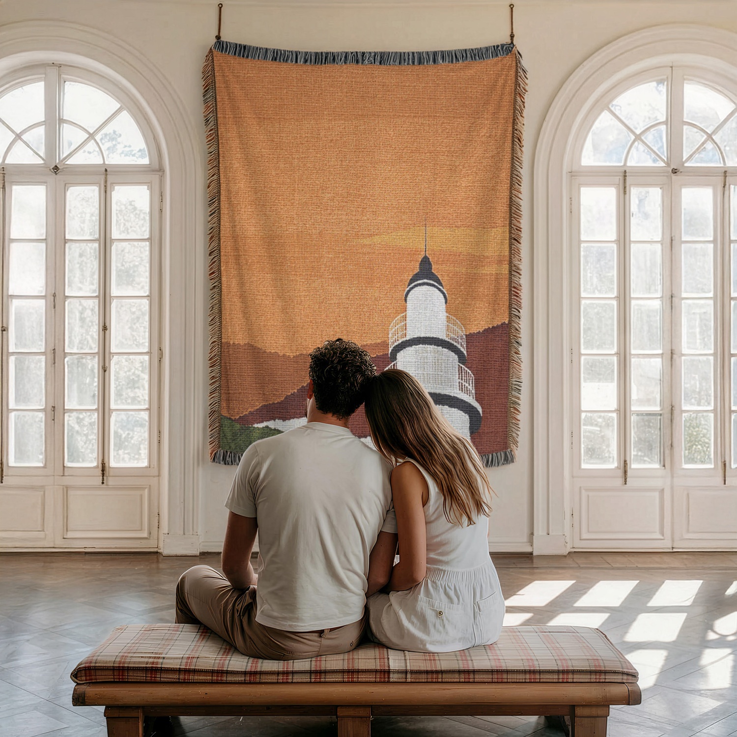 photo de l'article tapisserie murale en laine décoration intérieure motif phare blanc pour chambre à coucher dortoir salon - avec   et   non imprimées - design     boho h chaise canapé couverture de lit jeté serviette housse de protection voyage jardin extérieur camping  -  plage