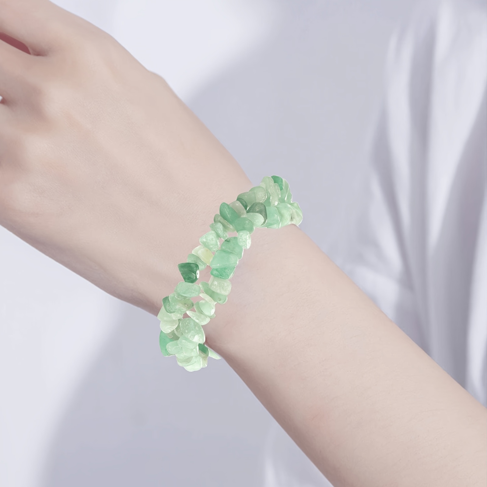 Women's Light Green Pebble Bracelet & Peace Ring Pendant Set