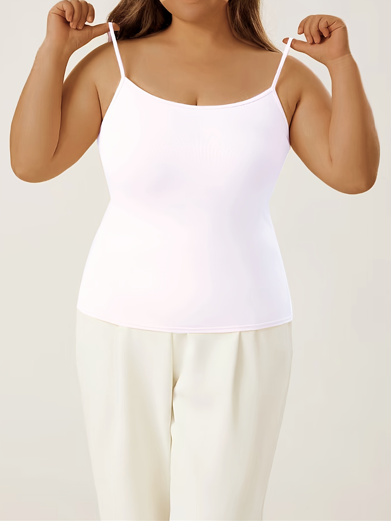 1pc   womens plus size sleeveless tank top stretchy casual solid color versatile layering piece       elegant design for casual attire white 0