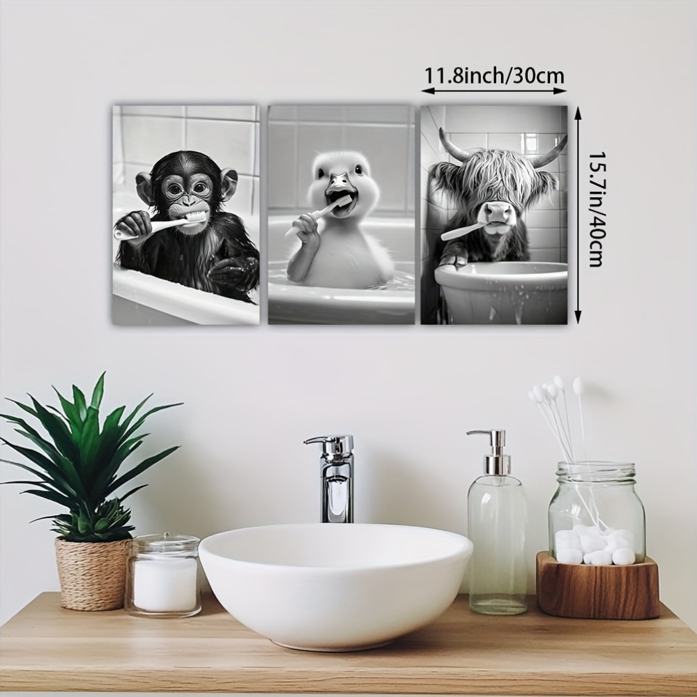 3 dipinti artistici da parete su tela blu navy per bagno