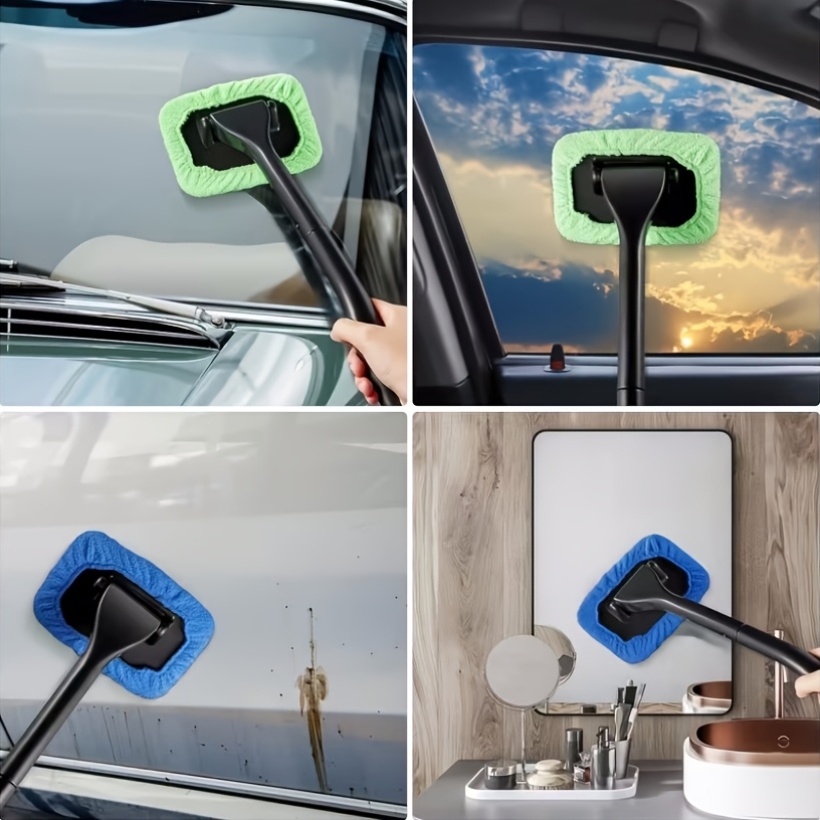 6pcs Windshield Cleaning Tools Set with Reusable Cloth Pads