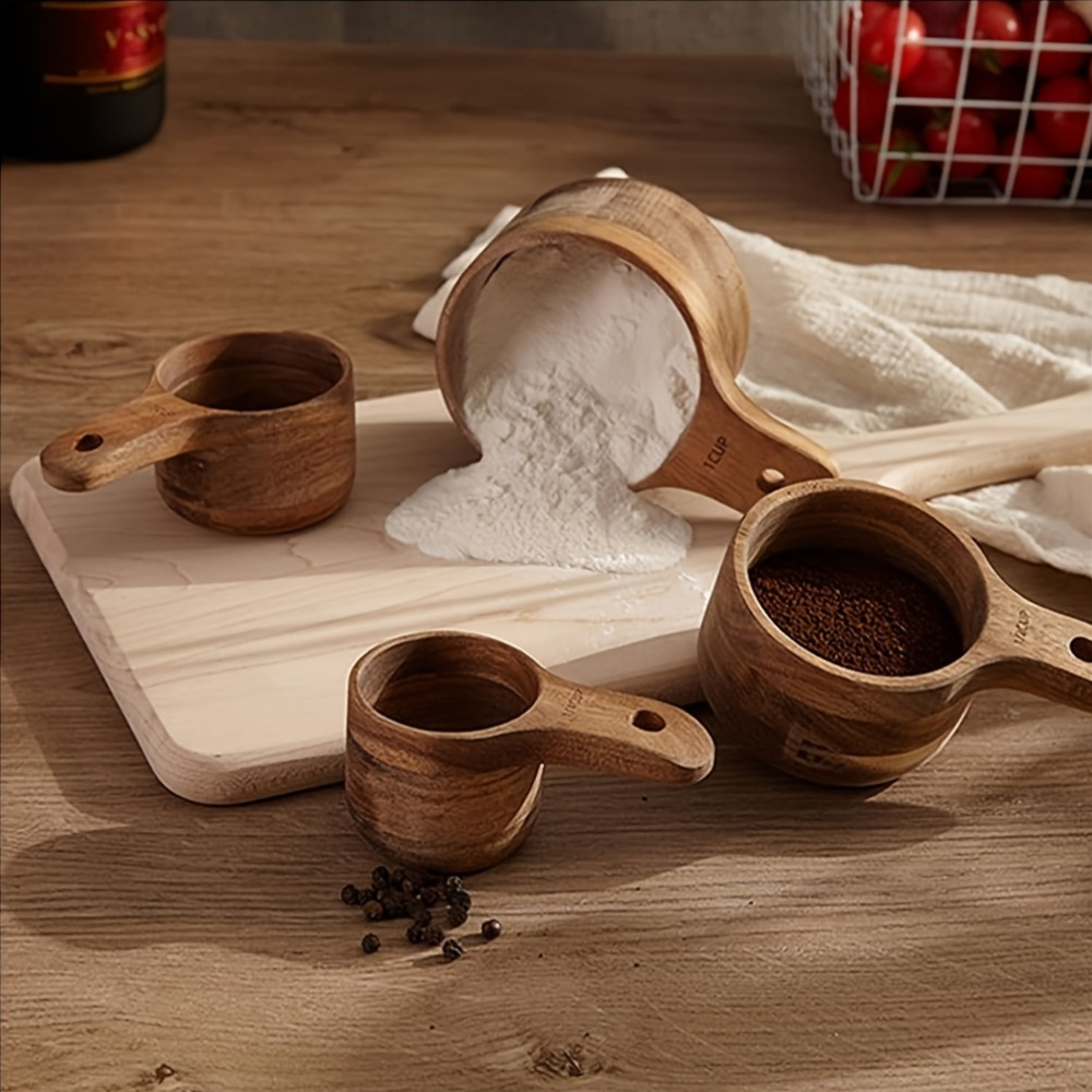 

4pcs Wooden Measuring Cups And Spoons Set - Stackable Kitchen Utensils For Baking, Cooking, Coffee, And Seasoning - Wood Construction For Home And Restaurant Use