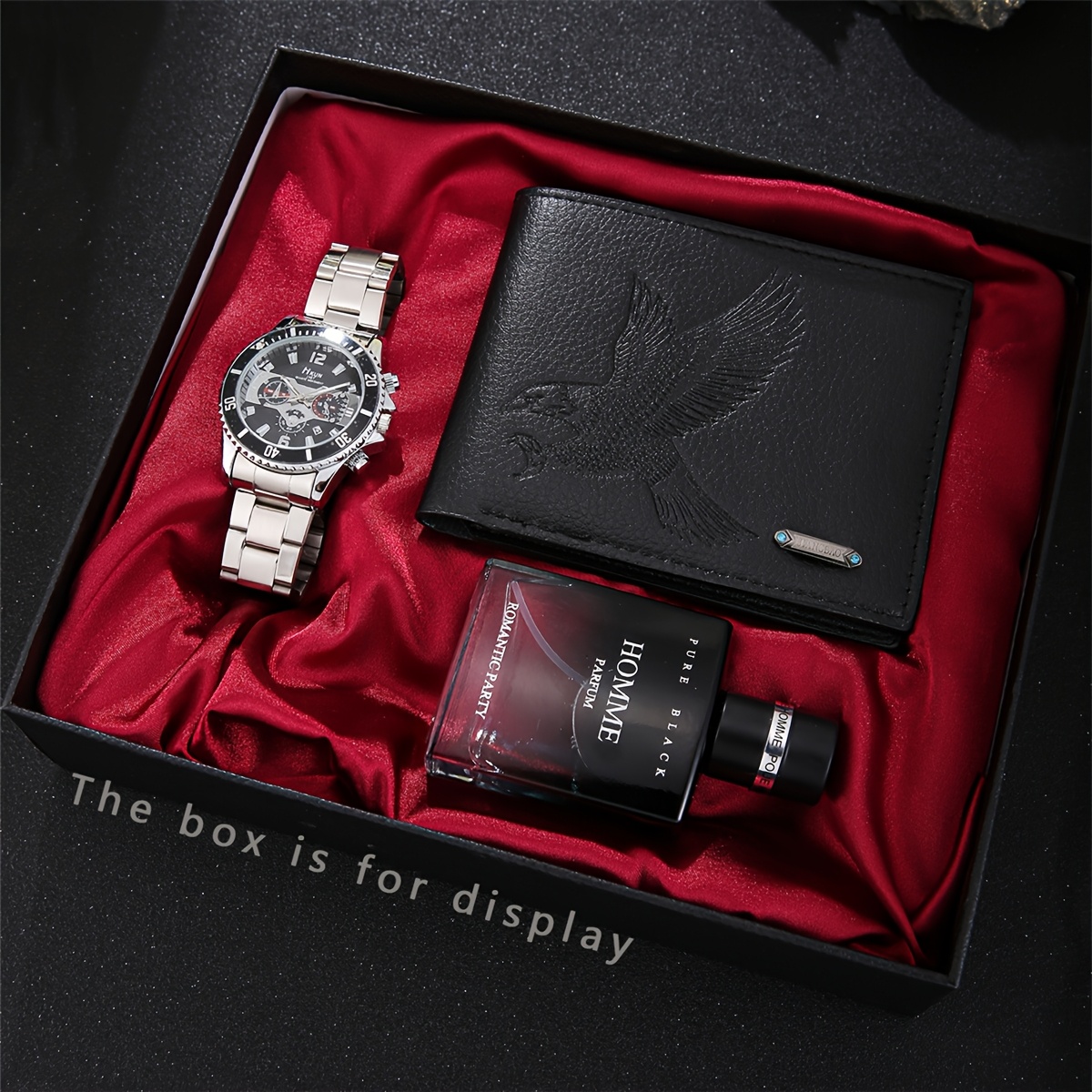 3 piezas Conjunto de accesorios de moda para hombre, cartera de cuero sintético estilo empresarial, reloj y perfume, regalo versátil para él en ocasiones festivas