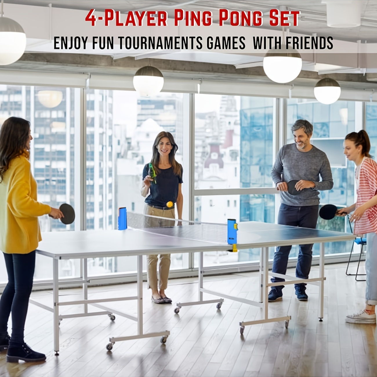 Portable Table Tennis Racket Set with 4 Paddles