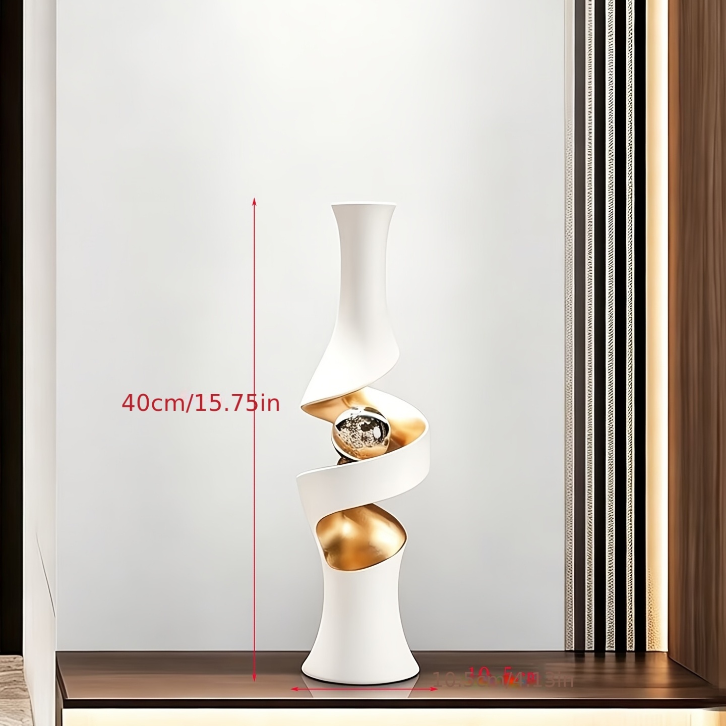 White And Golden Spiral Vase with Crystal Sphere | Symbol of Good Fortune | Artificial Flower solely